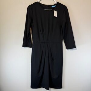 NWT J.McLaughlin Black 3/4 Sleeve Women's S Midi Dress‎ Jewel Neck Classic $215